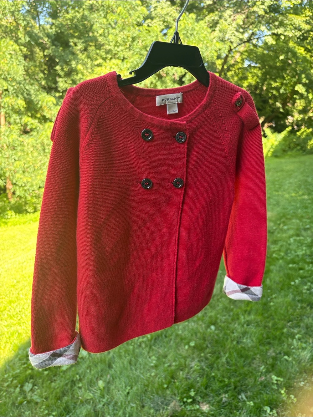 Burberry Red Double-Breasted Knit Jacket